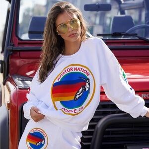 Aviator Nation Rainbow Vail Graphic Sweatshirt XS | White Crewneck Pullover